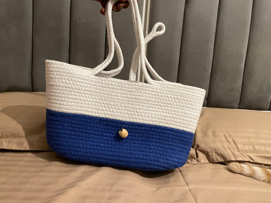 Blue White Striped Outdoors Bag with Bead Lock