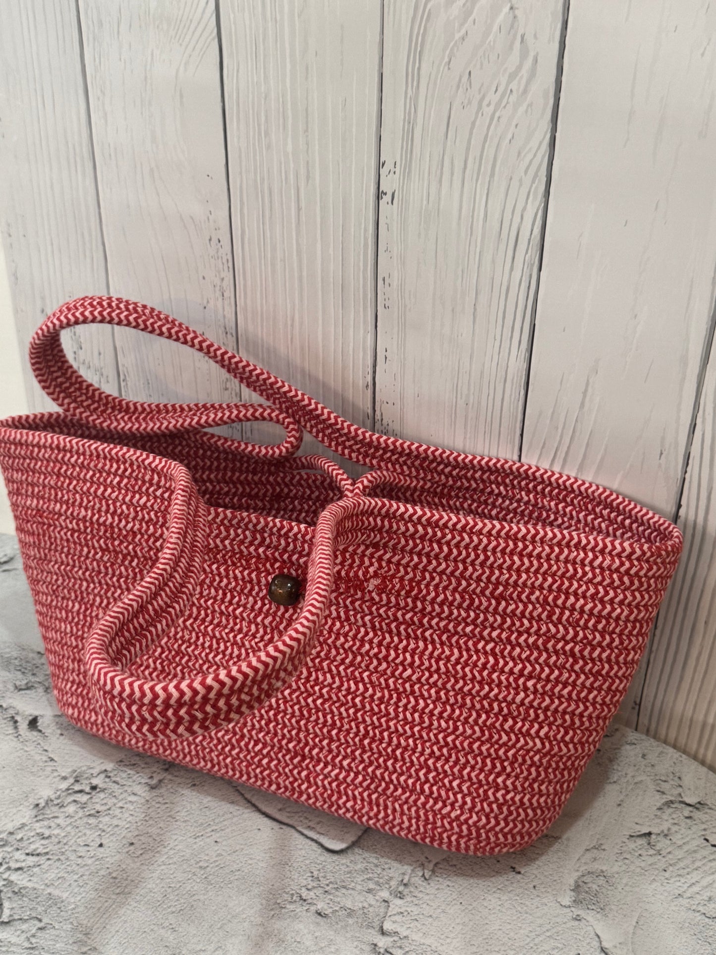Red Cotton Bag with Bead Lock by Yubi Sora