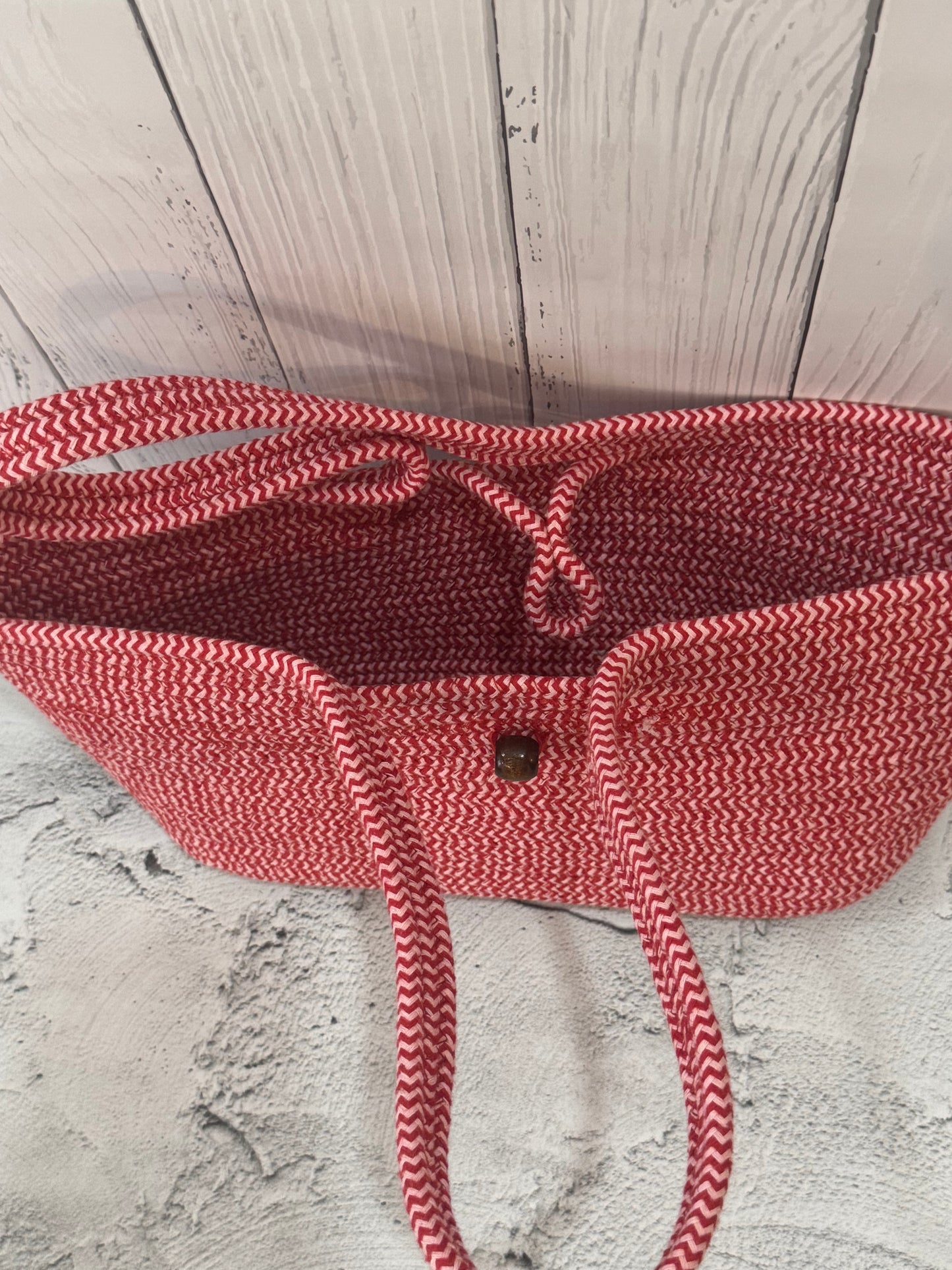 Red Cotton Bag with Bead Lock by Yubi Sora