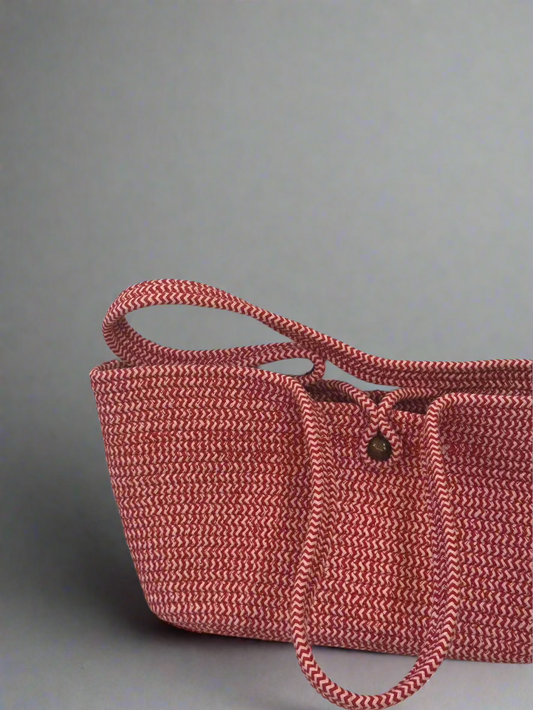 Red Cotton Bag with Bead Lock by Yubi Sora