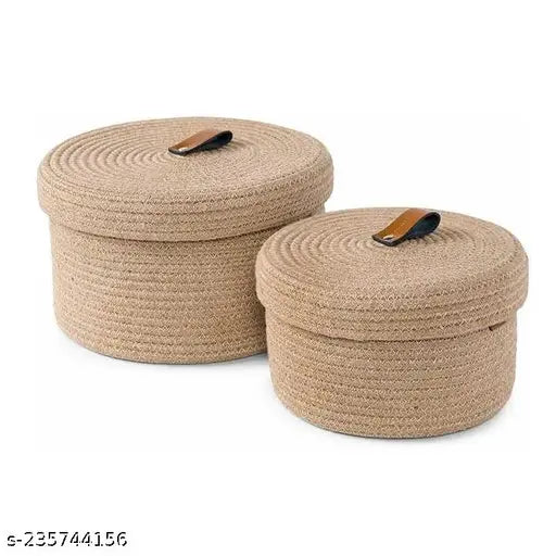 Yubi Sora Beige Jute Basket with Lid
