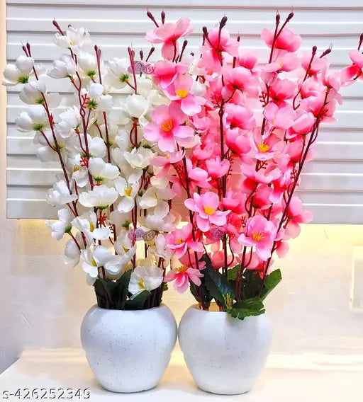 Yubi Sora Artificial Blossom WHITE AND PINK WITH POT (PACK OF 2)