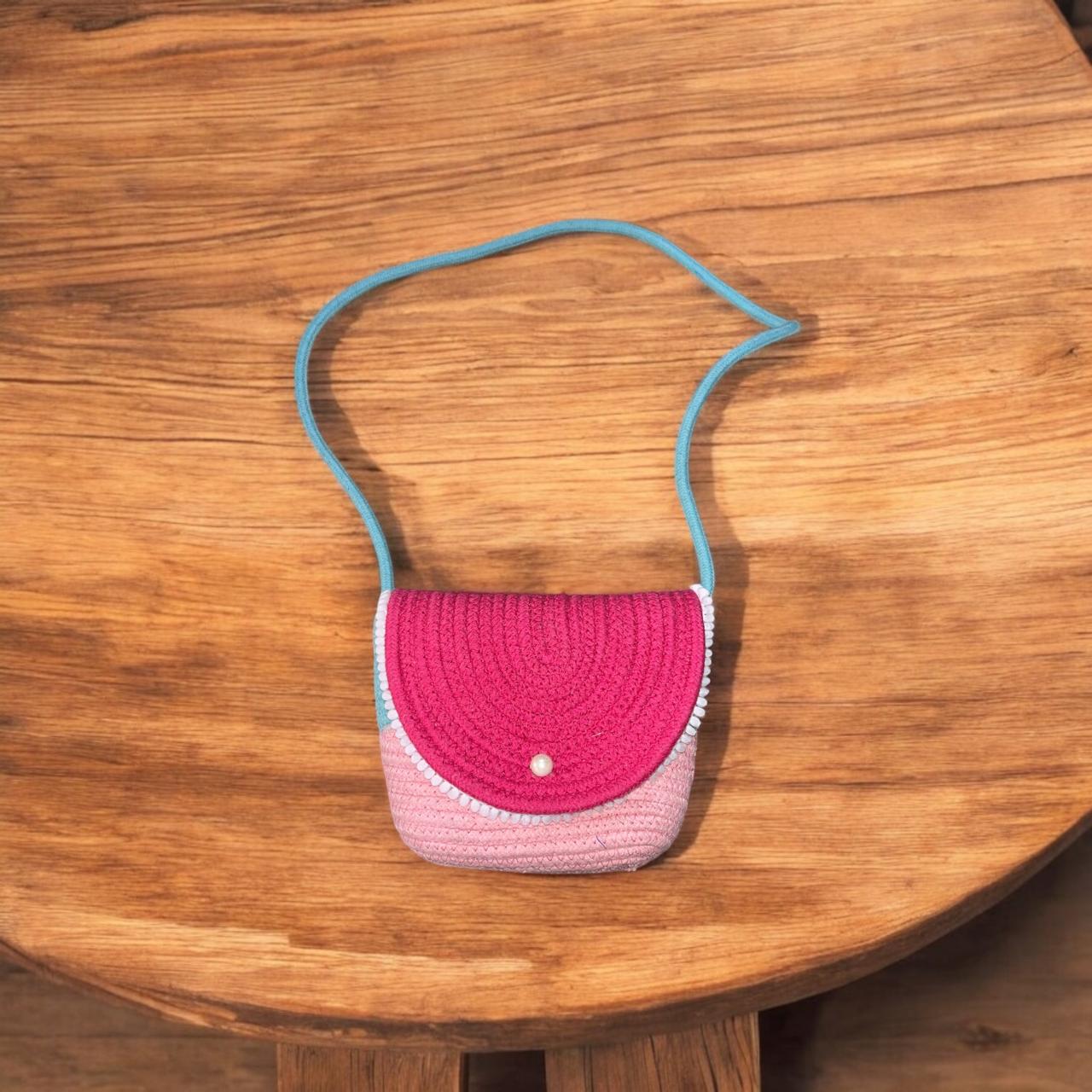 Cotton Rope Flap Bag Pink