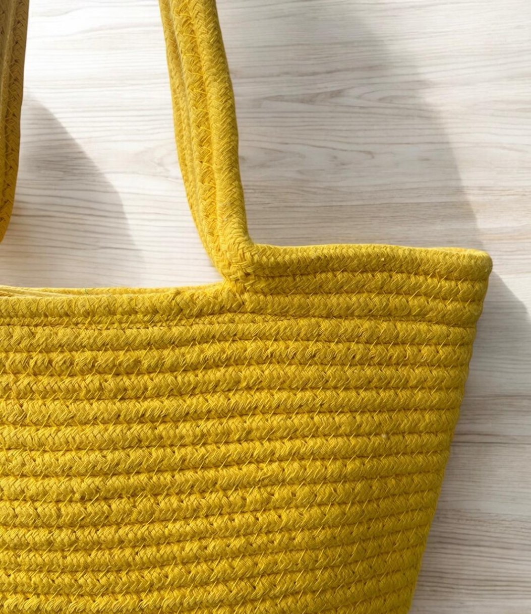 Yellow Zip Cotton Bag by Yubi Sora