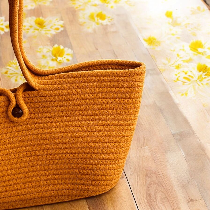Yellow Cotton Bag with Bead Lock by Yubi Sora