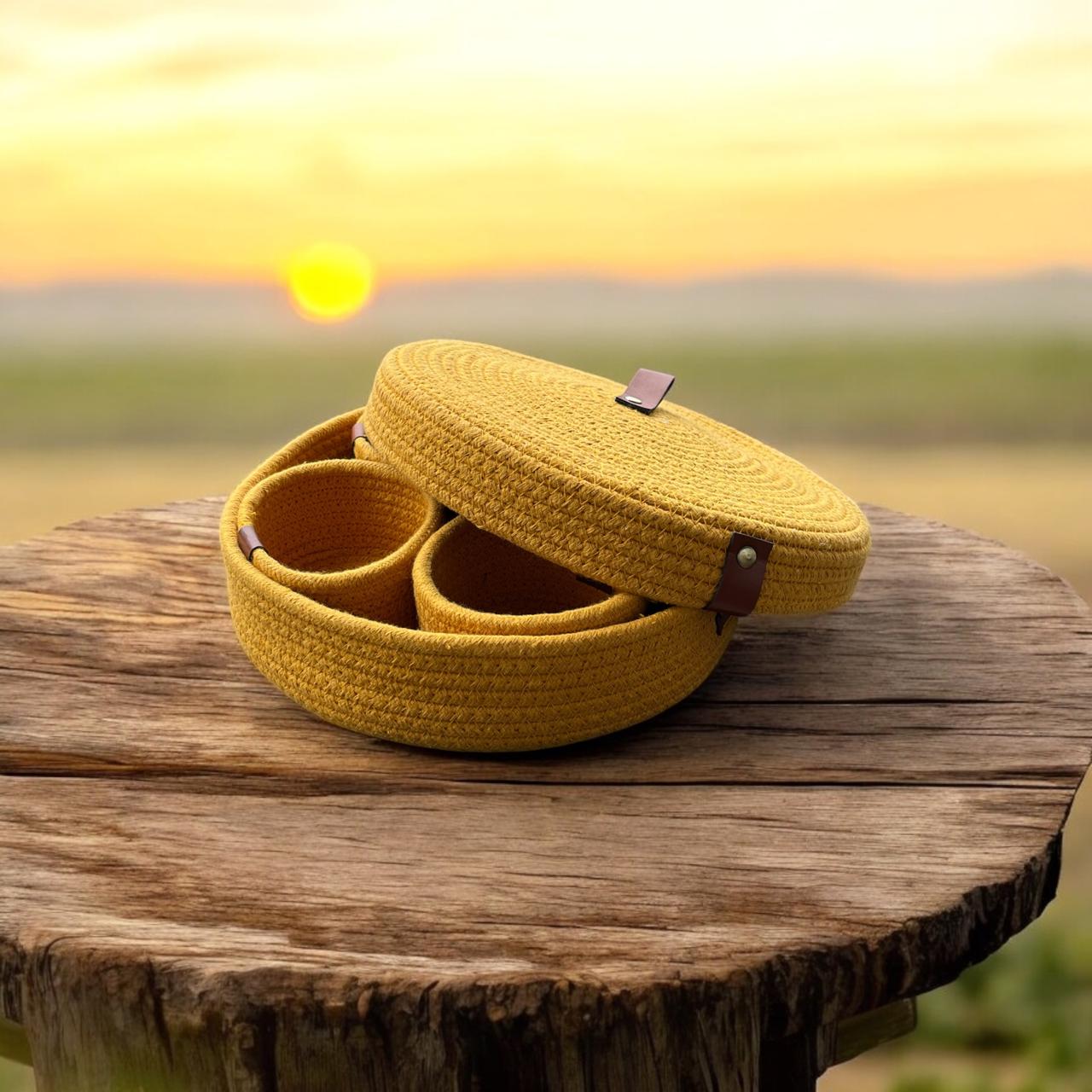 Yubi Sora Mustard Yellow Dry Fruit Basket Set
