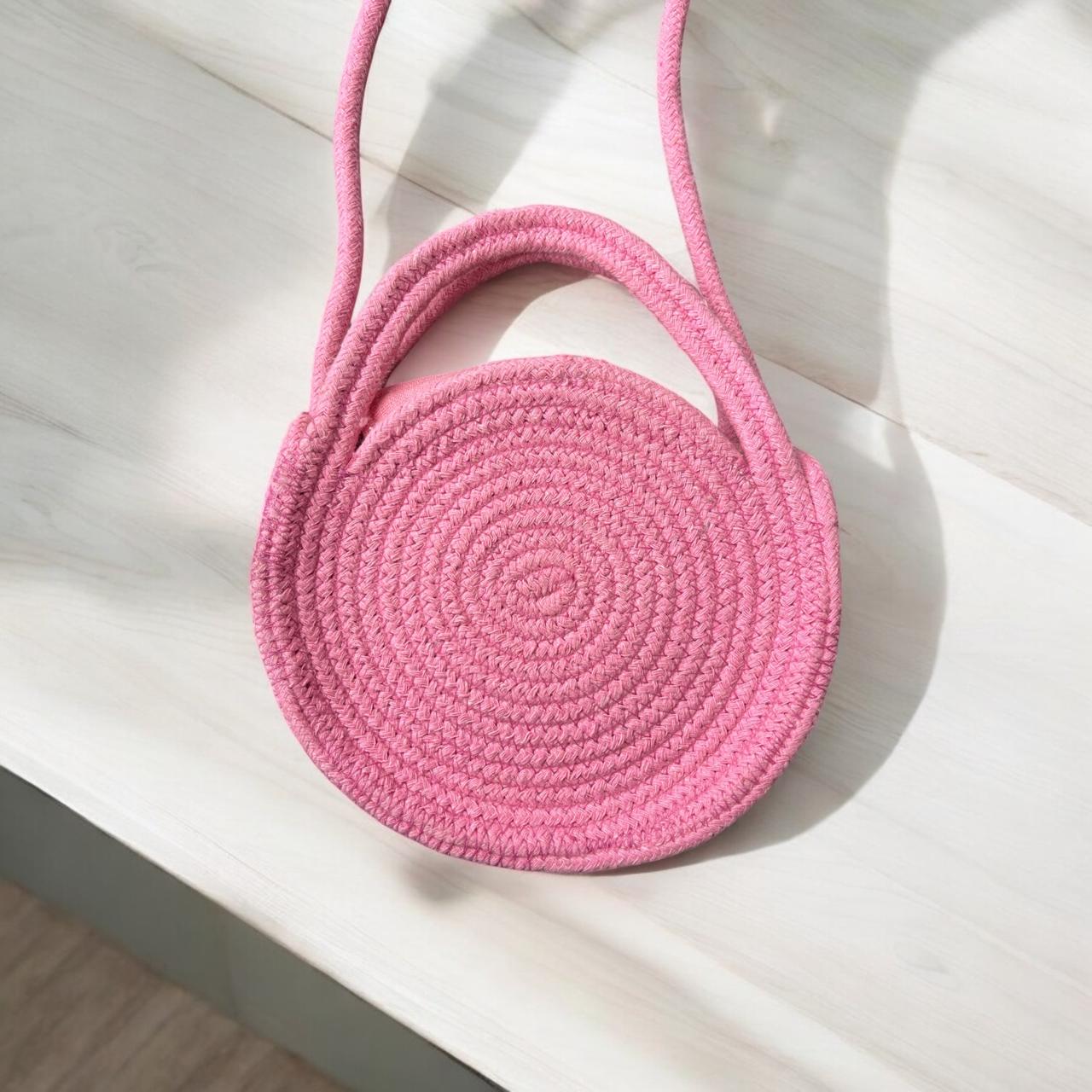 Pink Cotton Rope Dori Bag by Yubi Sora