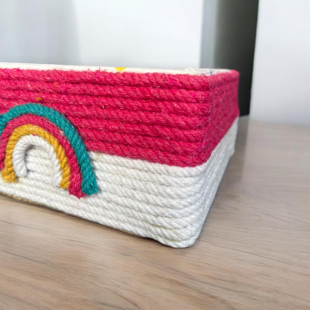 Pink Wooden Fram Rainbow Square Basket
