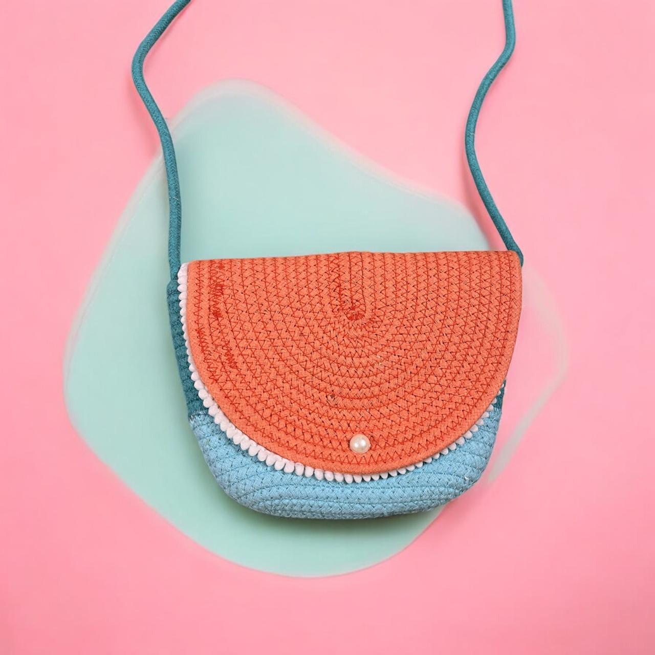 Sky Blue Cotton Rope Flap Bag