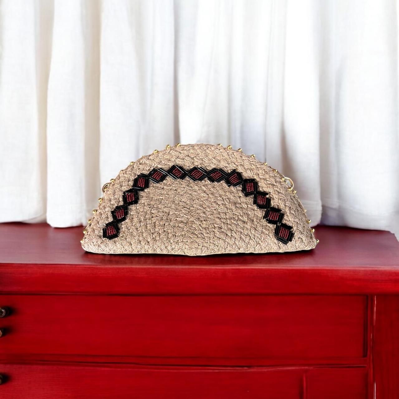 Designer Jute Clutch Bag Beige by Yubi Sora