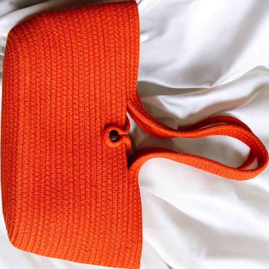 Orange Cotton Bag with Bead Lock by Yubi Sora