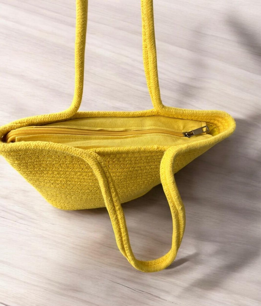 Yellow Zip Cotton Bag by Yubi Sora