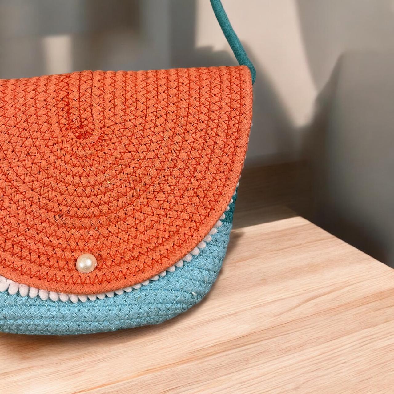 Sky Blue Cotton Rope Flap Bag