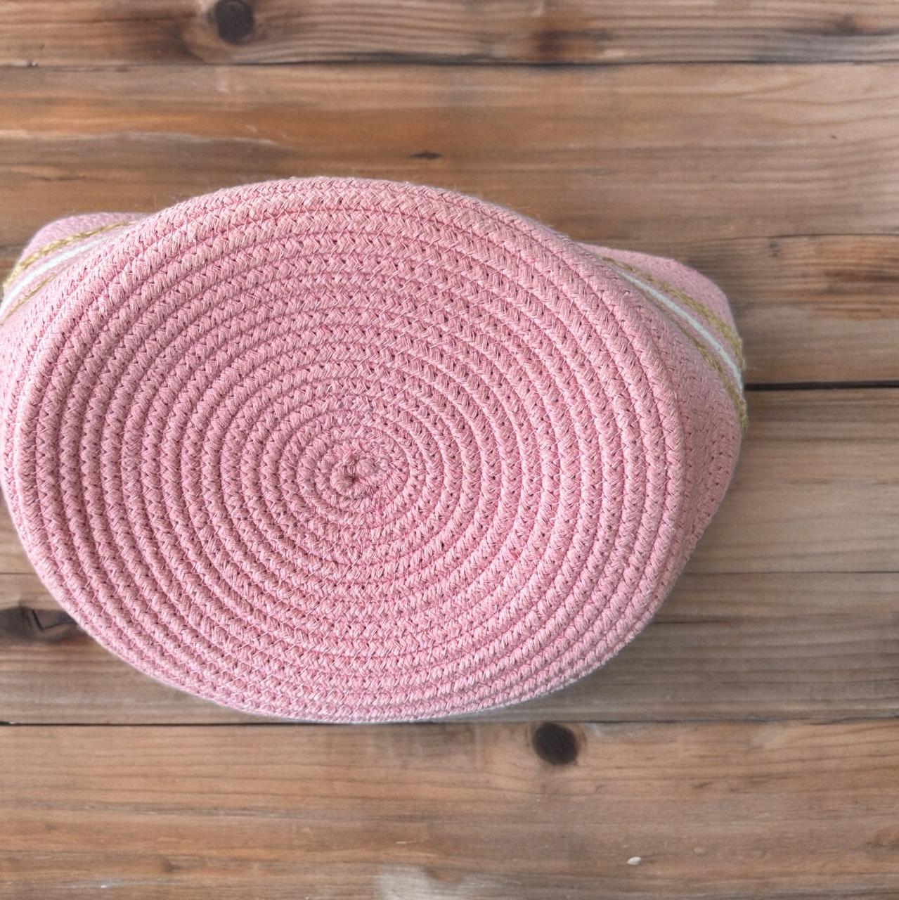 Pink Jute Bag with Wooden Handle