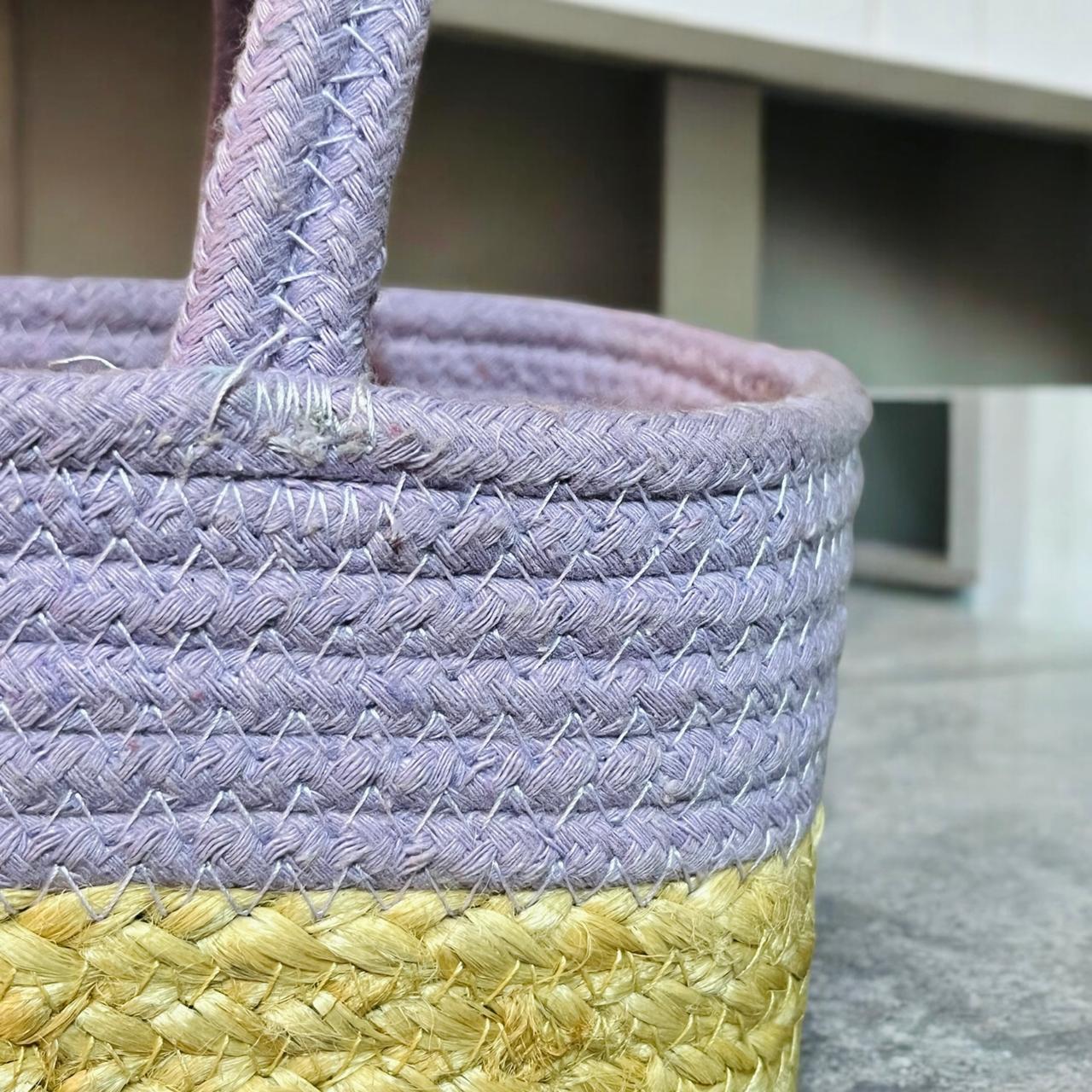 Cotton Jute basket with Purple Handle by Yubi Sora