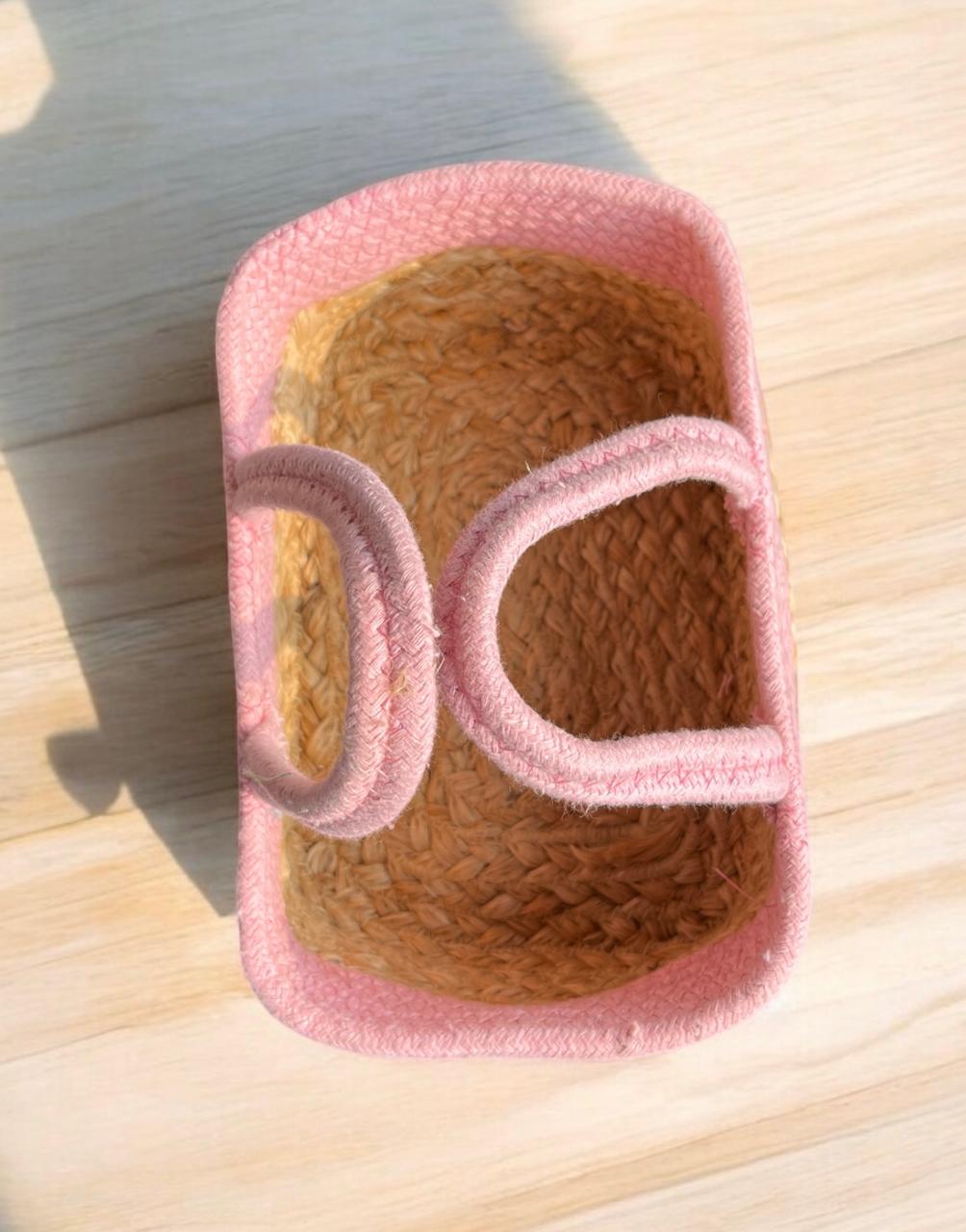 Cotton Jute basket with Pink Handle by Yubi Sora