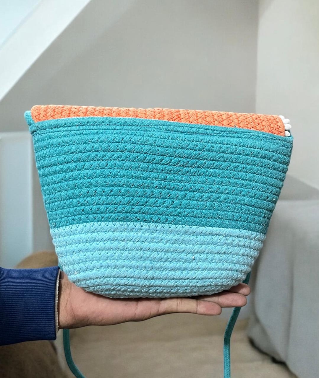 Sky Blue Cotton Rope Flap Bag