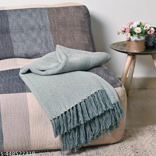 Sage Green Cotton Decorative Throw Blanket