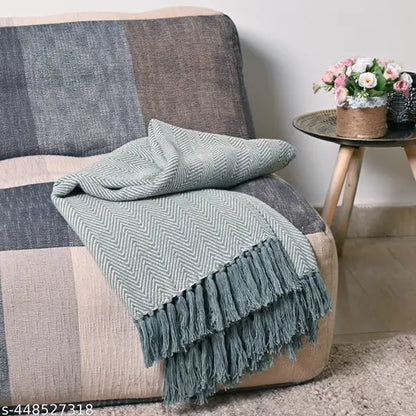 Sage Green Cotton Decorative Throw Blanket