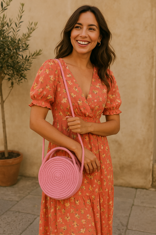 Pink Cotton Rope Dori Bag by Yubi Sora