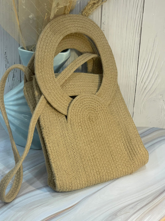 Beige Flap Rope Bag with Sling