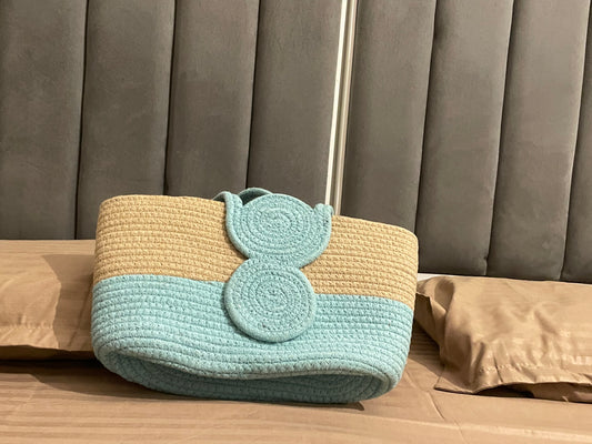 Aqua Beige Striped Outdoors Bag with Bead Lock