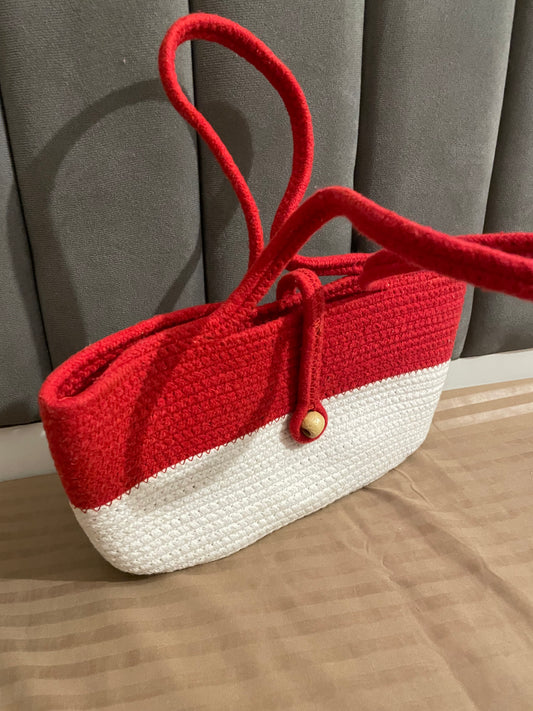White Red Striped Outdoors Bag with Bead Lock