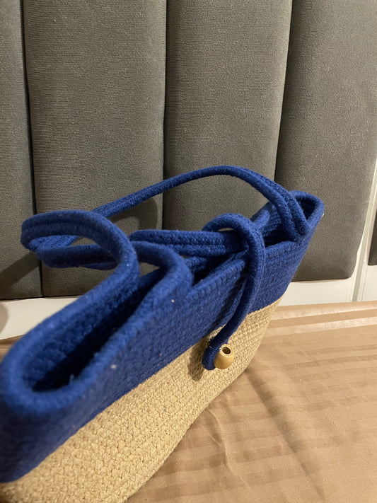 Blue Beige Striped Outdoors Bag with Bead Lock