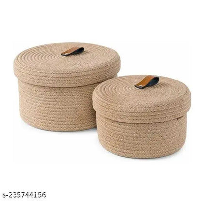 Yubi Sora Beige Jute Basket with Lid