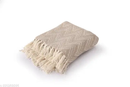 Handcrafted Beige Zig-Zag pattern Throw Blanket