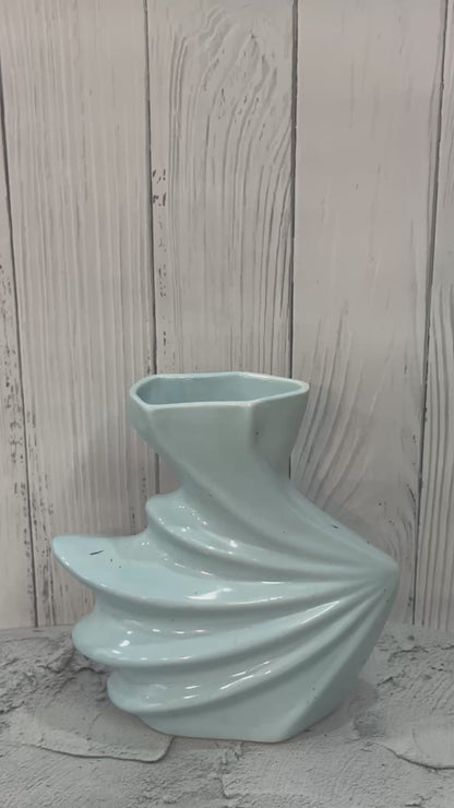 Yubi Sora Aqua Wing Shaped Glazed Ceramic Vase