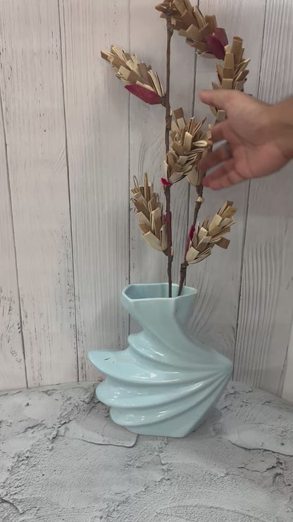 Yubi Sora Aqua Wing Shaped Glazed Ceramic Vase