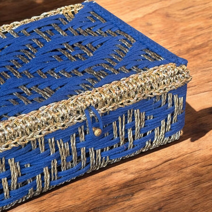 Golden Blue Rectangle Basket With Flap