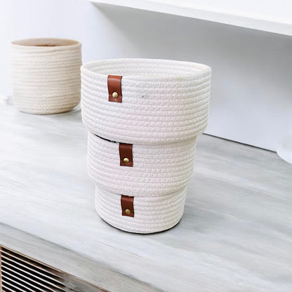 Yubi Sora Cotton Basket with Leather Tag Set of Three