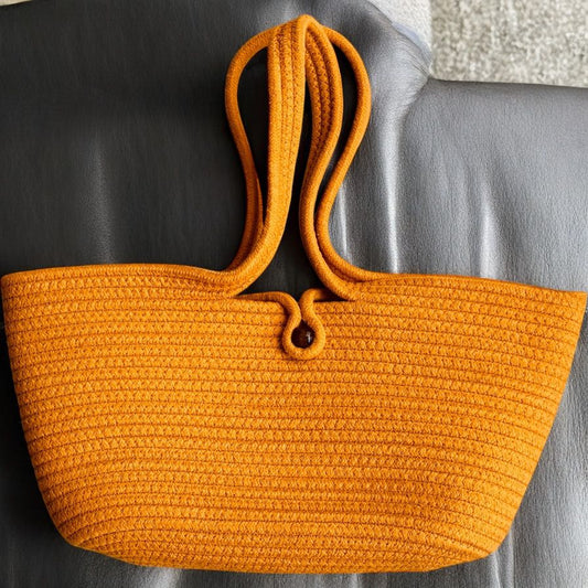Yellow Cotton Bag with Bead Lock by Yubi Sora