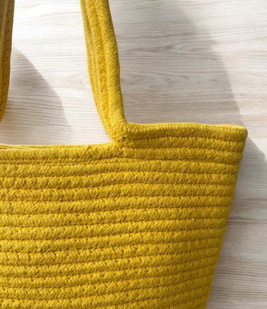 Yellow Zip Cotton Bag by Yubi Sora
