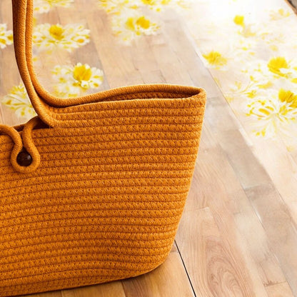 Yellow Cotton Bag with Bead Lock by Yubi Sora
