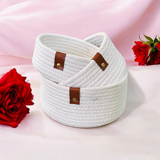 Yubi Sora Cotton Basket with Leather Tag Set of Three