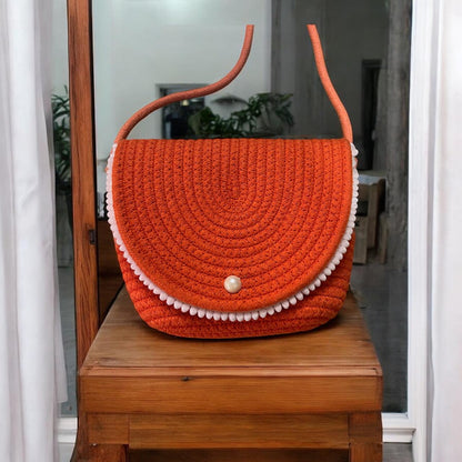 Cotton Rope Flap Bag Orange