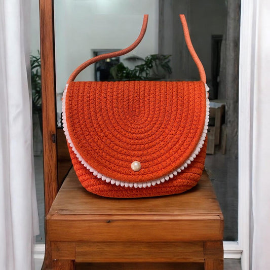 Cotton Rope Flap Bag Orange