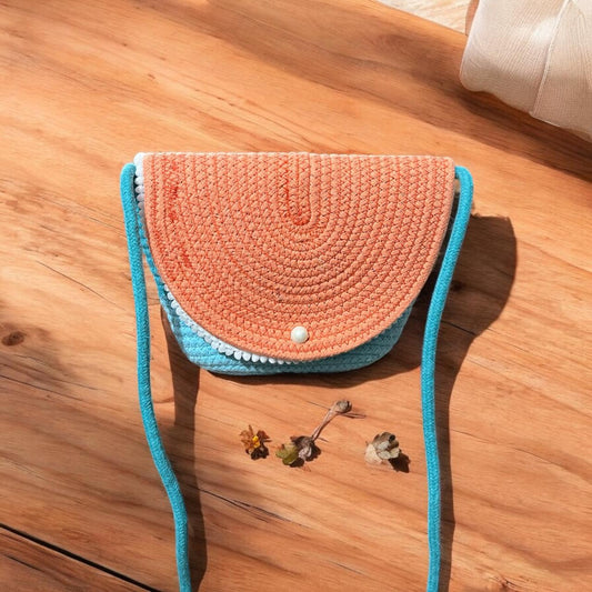 Sky Blue Cotton Rope Flap Bag