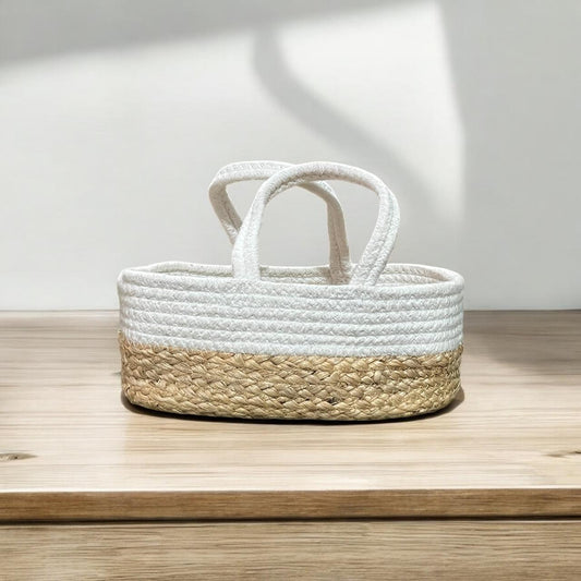 White Jute Basket with Handle by Yubi Sora