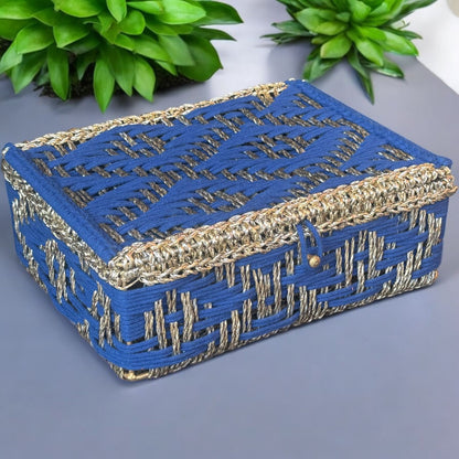Golden Blue Rectangle Basket With Flap