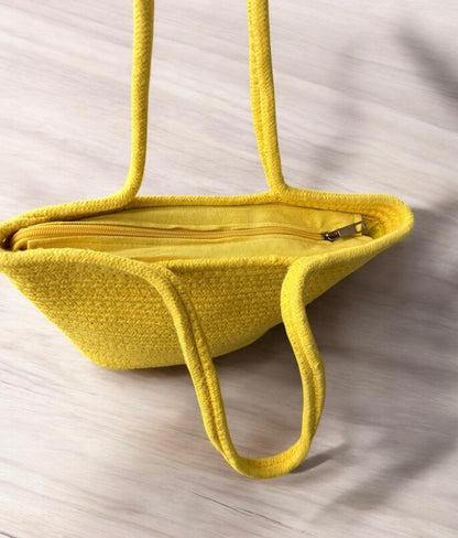 Yellow Zip Cotton Bag by Yubi Sora