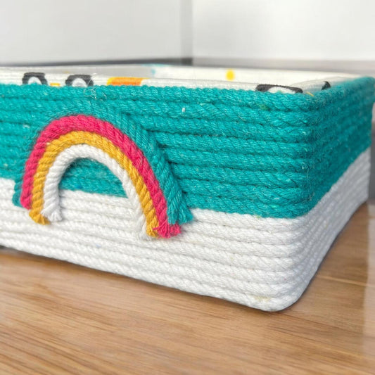 Blue Wooden Fram Rainbow Square Basket