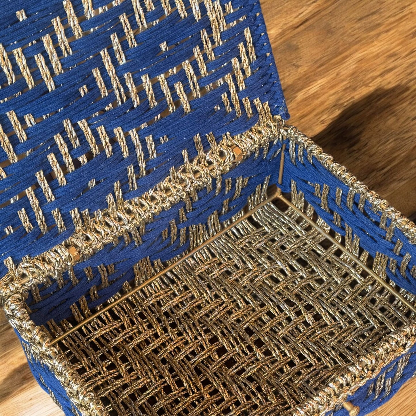 Golden Blue Rectangle Basket With Flap
