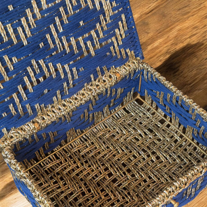 Golden Blue Rectangle Basket With Flap