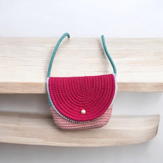 Cotton Rope Flap Bag Pink