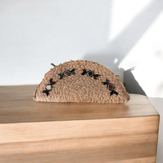 Yubi Sora Arrow Jute Clutch Bag Beige