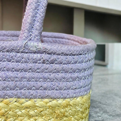 Cotton Jute basket with Purple Handle by Yubi Sora